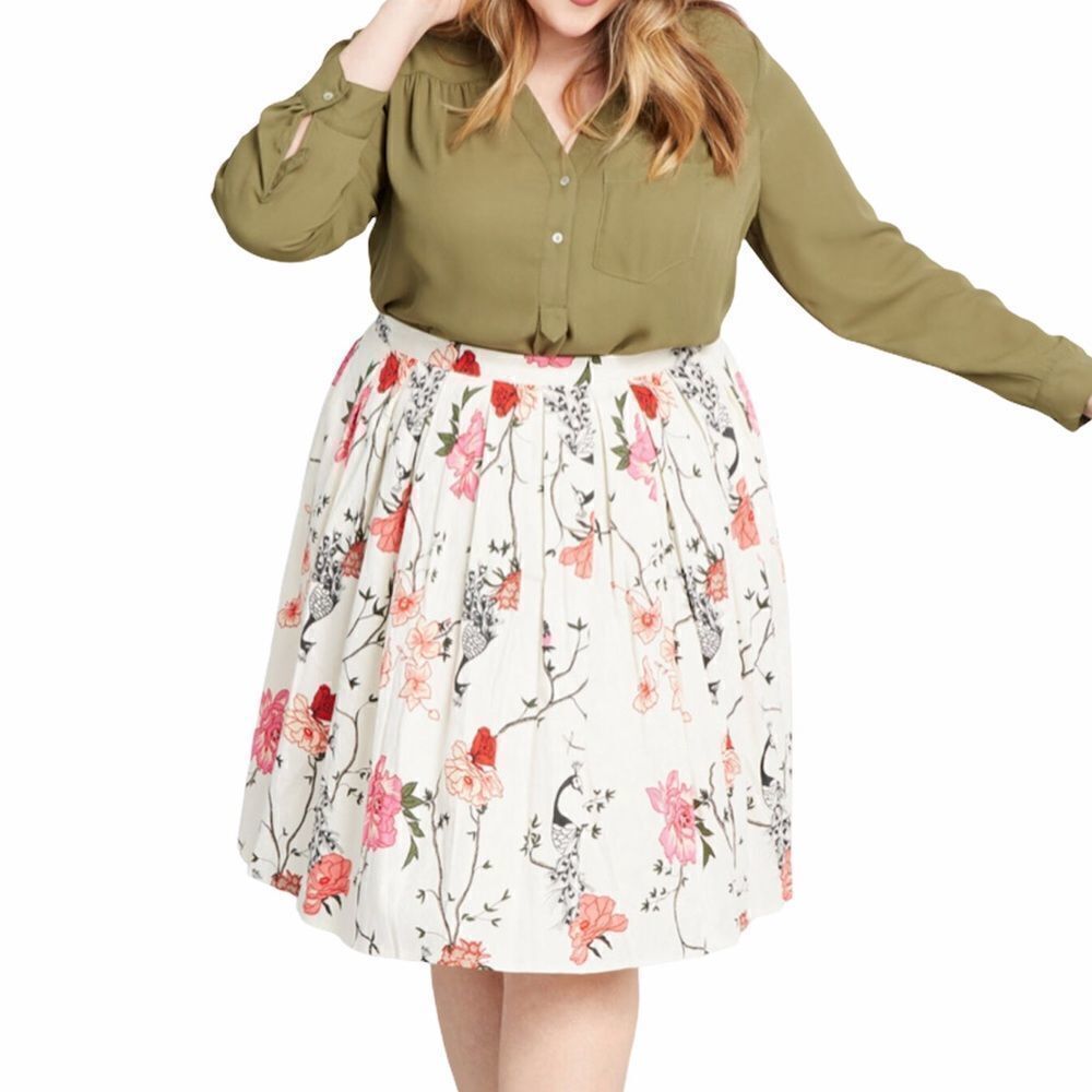 Banned Retro Ivory Floral Elegant Affirmations A-Line Midi Skirt Size 14